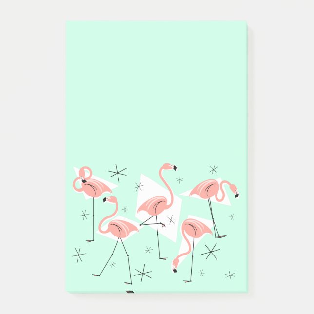 Flamingo Retro Green Post-it Note vertikal Klebezettel (Vorderseite)