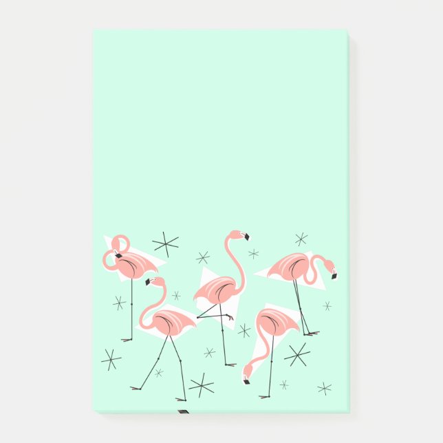 Flamingo Retro Green Post-it-Note vertikal Post-it Klebezettel (Vorderseite)