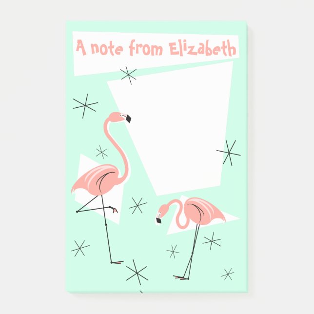 Flamingo-Retro grüne Textanmerkungsvertikale Post-it Klebezettel (Vorderseite)