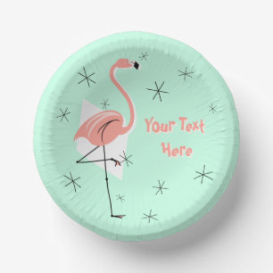 Flamingo Retro Grüner Text Pappteller