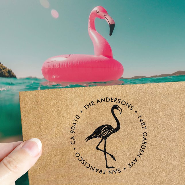 Flamingo Return Address Label Housewarming Geschen Permastempel (Von Creator hochgeladen)