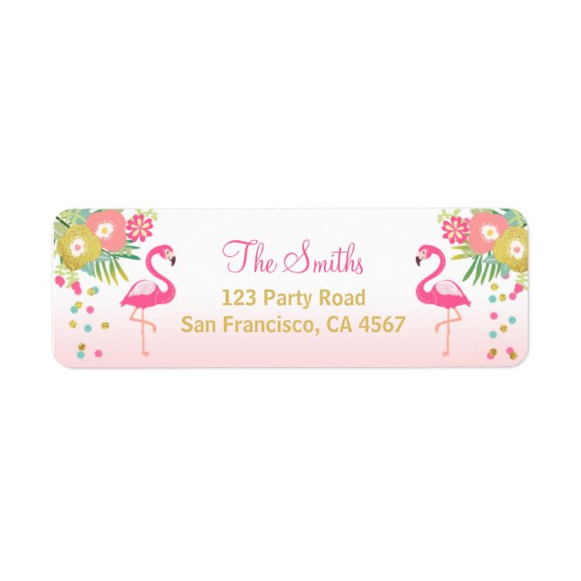 Flamingo Return Address Label Tropical Aloha Luau (Vorne)
