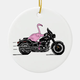 Flamingo Riding A Motorrad Keramik Ornament