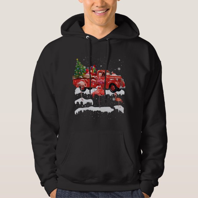 Flamingo Riding Red Truck Frohe Weihnachts Weihnac Hoodie (Vorderseite)