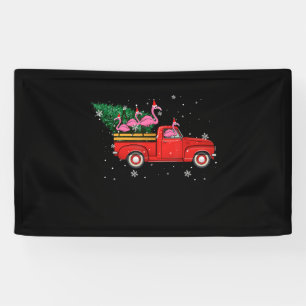 Flamingo Riding Red Truck Xmas Weihnachtsmannmütze Banner