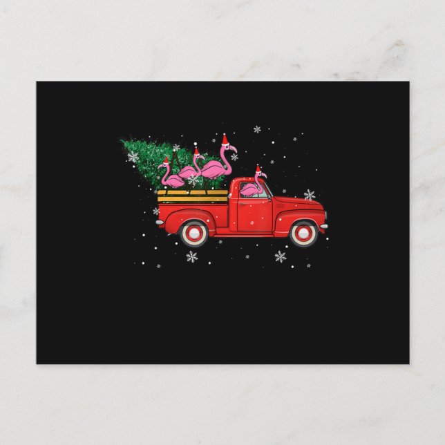 Flamingo Riding Red Truck Xmas Weihnachtsmannmütze Einladungspostkarte (Vorderseite)