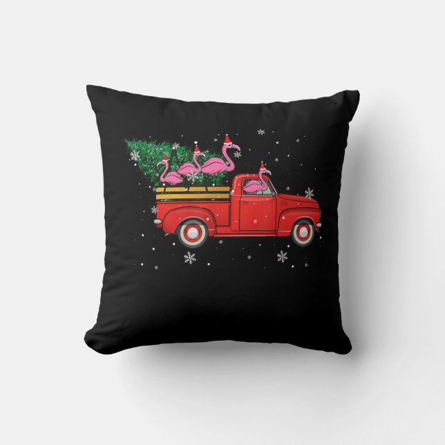 Flamingo Riding Red Truck Xmas Weihnachtsmannmütze Kissen (Vorderseite)