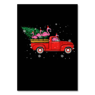 Flamingo Riding Red Truck Xmas Weihnachtsmannmütze Tischnummer
