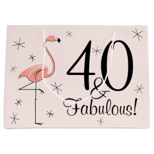 Flamingo-Rosa "40 und fabelhafte!" Geschenktasche Große Geschenktüte