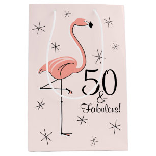 Flamingo-Rosa "50 und fabelhafte!" Mittlere Geschenktüte