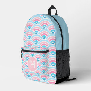 Flamingo-Rosa-Blau-Konzentrische Wellen Muster Bedruckter Rucksack