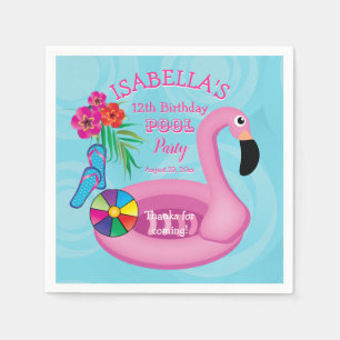 Flamingo-rosa Blumen12. Geburtstags-Pool-Party Serviette