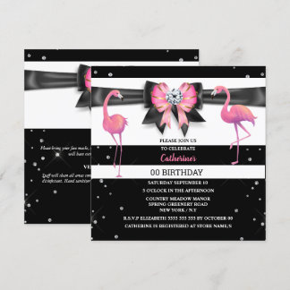 Flamingo rosa Bogen Glitzer JEDES Alter Geburtstag Einladung