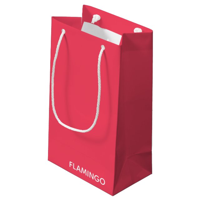 Flamingo rosa Farbname Kleine Geschenktüte (Rückseite Schrägansicht)