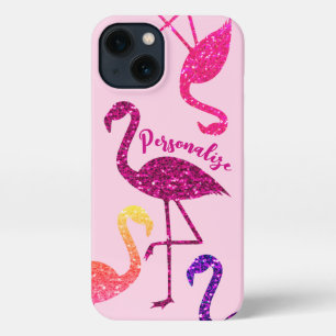 Flamingo rosa Glitter funkeln Personalisieren iPhone 13 Hülle