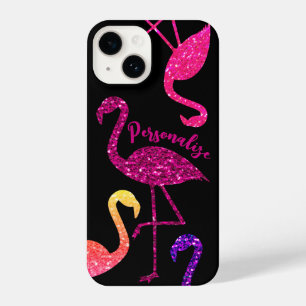 Flamingo rosa Glitter funkeln Personalisieren schw iPhone 14 Hülle