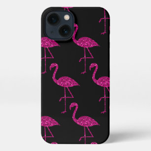 Flamingo rosa Glitzer Glitzern Muster schwarz iPhone 13 Hülle