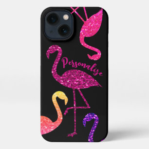 Flamingo rosa Glitzer Glitzern Personalisieren Sch iPhone 13 Hülle