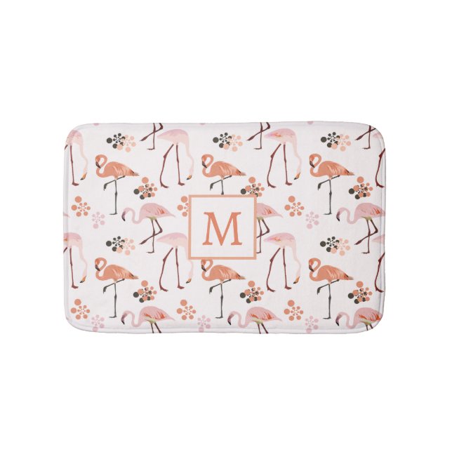 Flamingo Rosa Korallen-Monogramm-Muster Badematte (Vorderseite)