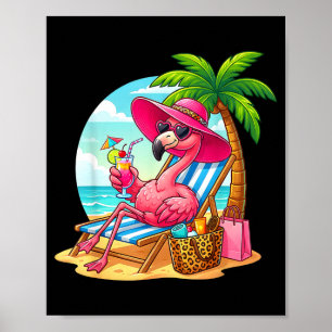 Flamingo rosa Palme tropischer Strand Sommer Poster