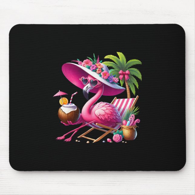 Flamingo Rosa Palmenbaum Tropischer Strand Sommerf Mousepad (Vorne)