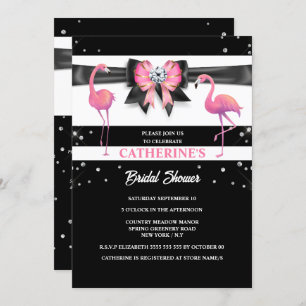 Flamingo Rosa Schwarzes Brautparty Glitzer Glasur Einladung