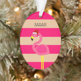 Flamingo Rosa Streifen Tropisches Weihnachtsfest Ornament