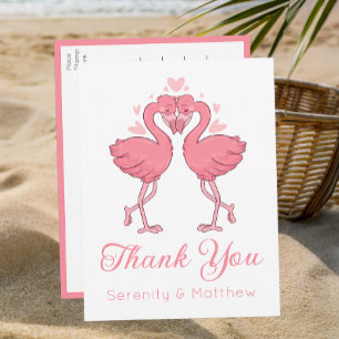 Flamingo-Rosa Tropische Strandhochzeit Dankeschön Postkarte