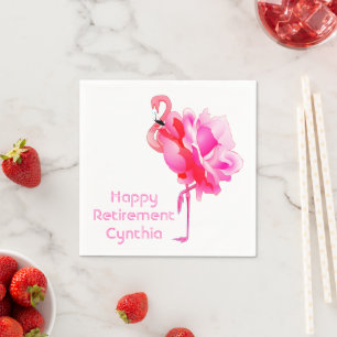 Flamingo Rose Custom Happy Retirement Party Serviette