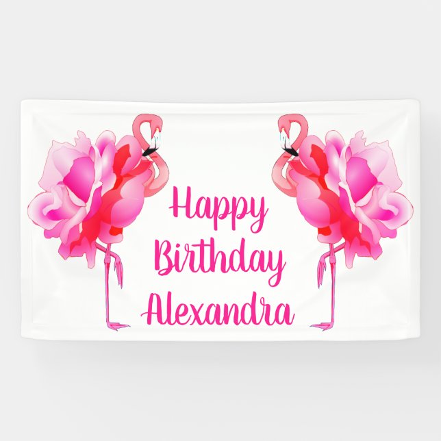 Flamingo Rose Happy Birthday Party Banner (Horizontal)