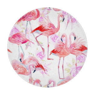 Flamingo Rose: Wasserfarbe Vogel Floral Schneidebrett