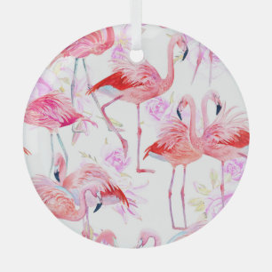 Flamingo Rose: Watercolor Bird Floral Ornament Aus Glas