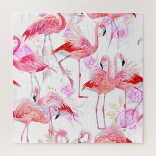 Flamingo Rose: Watercolor Bird Floral Puzzle
