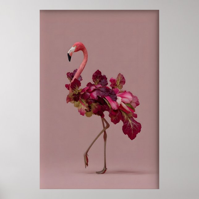Flamingo-Salat-Kunstprint – Surreal Botanisch Poster (Vorne)