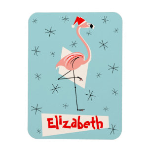 Flamingo Santa Blau Name Magnet flexibles Portrait