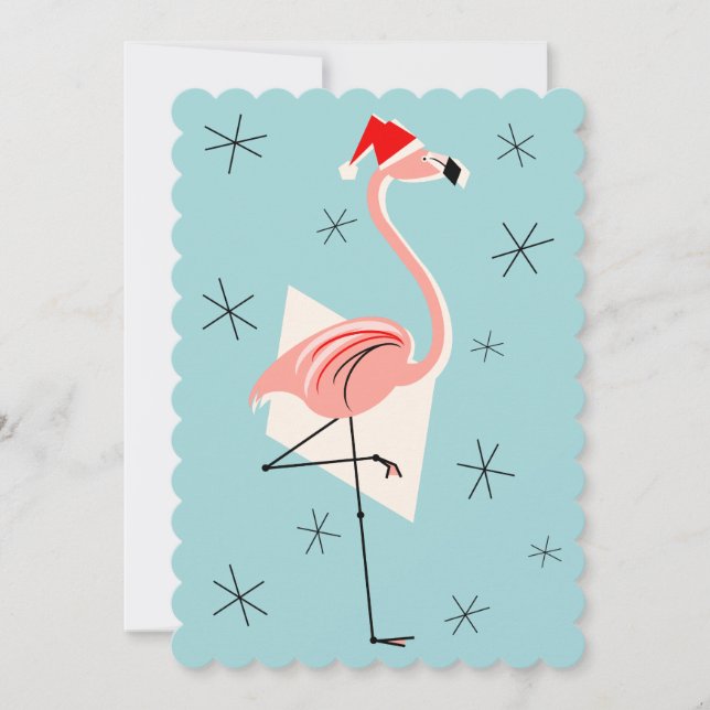 Flamingo Santa Blue Einladung Portrait (Vorderseite)