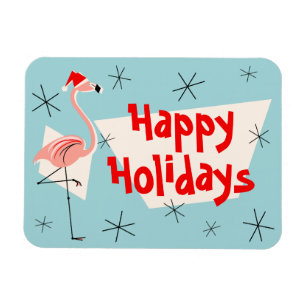 Flamingo Santa Blue Happy Holidays flexibel Magnet