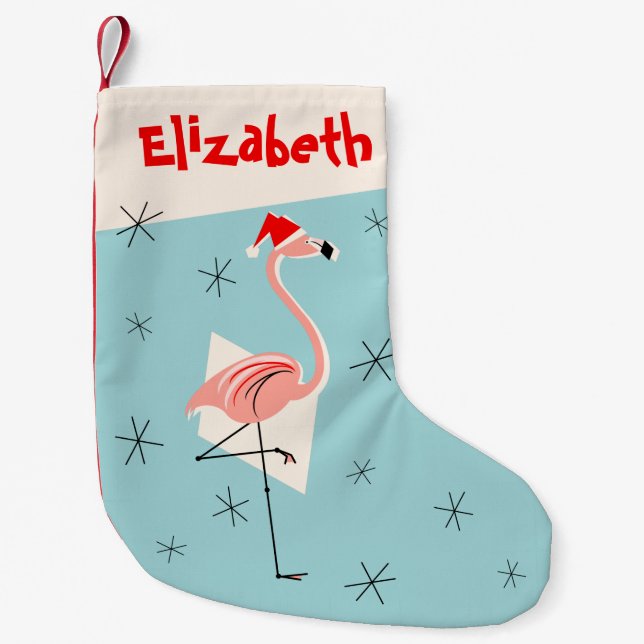 Flamingo Santa Blue Name Strumpf einseitig Kleiner Weihnachtsstrumpf (Vorderseite)