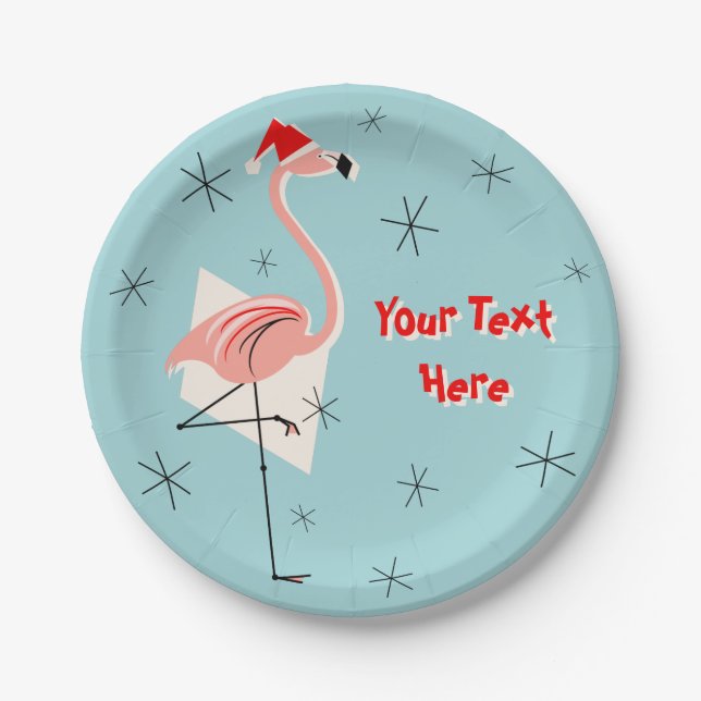 Flamingo Santa Blue Papierschild Pappteller (Vorderseite)