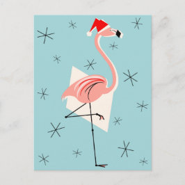 Flamingo Santa Blue Portrait Feiertagspostkarte