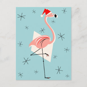 Flamingo Santa Blue Portrait Feiertagspostkarte