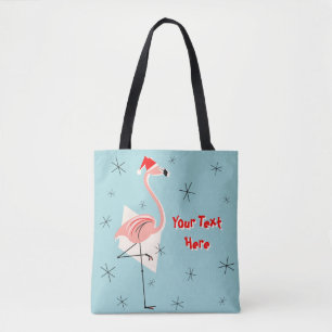 Flamingo Santa Blue Text auf der ganzen Tasche