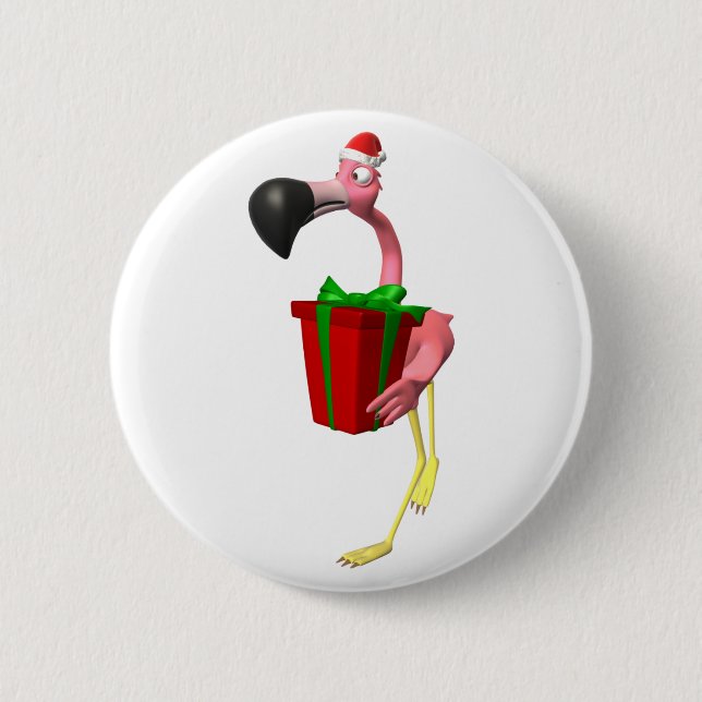 Flamingo Santa Button (Vorderseite)