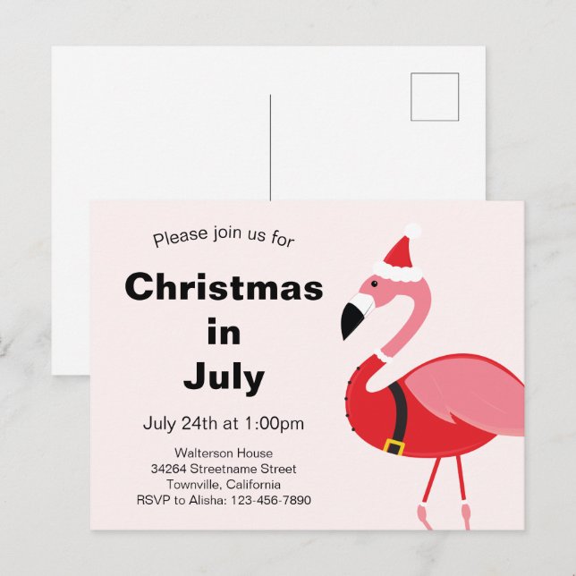 Flamingo Santa Christmas im Juli Einladungspostkarte (Vorne/Hinten)