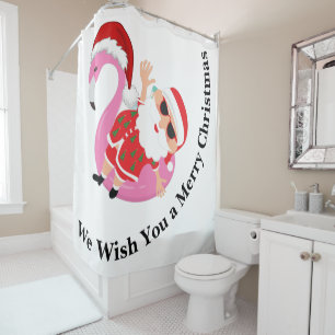 Flamingo Santa Claus Merry Christmas Wish Duschvorhang