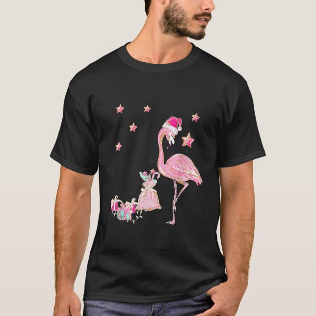 Flamingo Santa Clause Weihnachtsgeschenk Hawaiian  T-Shirt (Vorderseite)