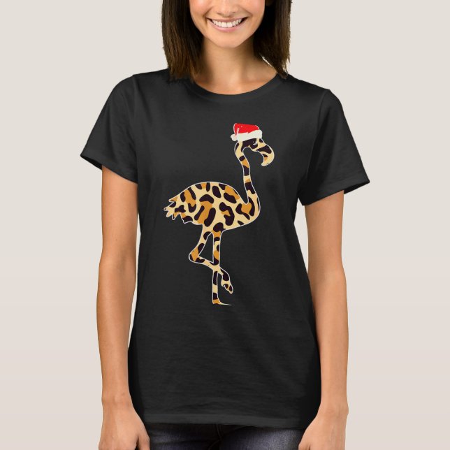 Flamingo Santa Hat Family Matching Christmas Leopa T-Shirt (Vorderseite)