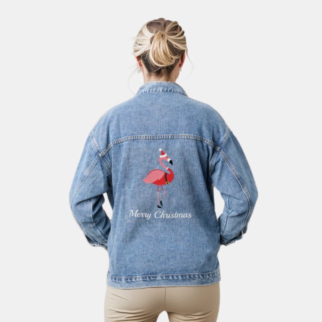 Flamingo Santa Pink Feiertag Frohe Weihnachten Jeansjacke (Modell)
