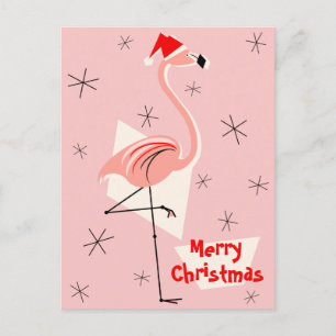 Flamingo Santa Pink Frohe Weihnachtsportrait Feiertagspostkarte