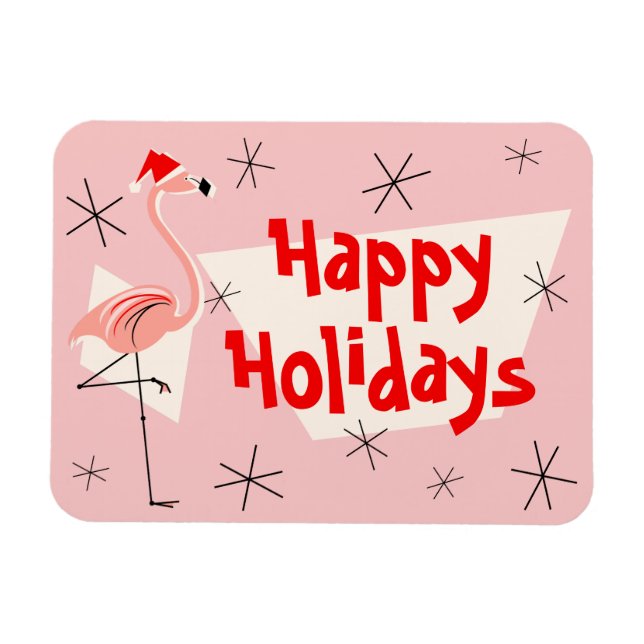Flamingo Santa Pink Happy Holidays flexibel Magnet (Horizontal)
